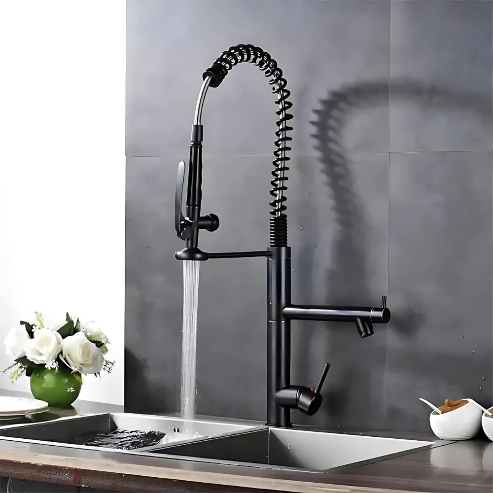 Nura professional-grade brass kitchen faucet – durable and elegant design with a high-arc spout and precision control, perfect for home and commercial kitchens.