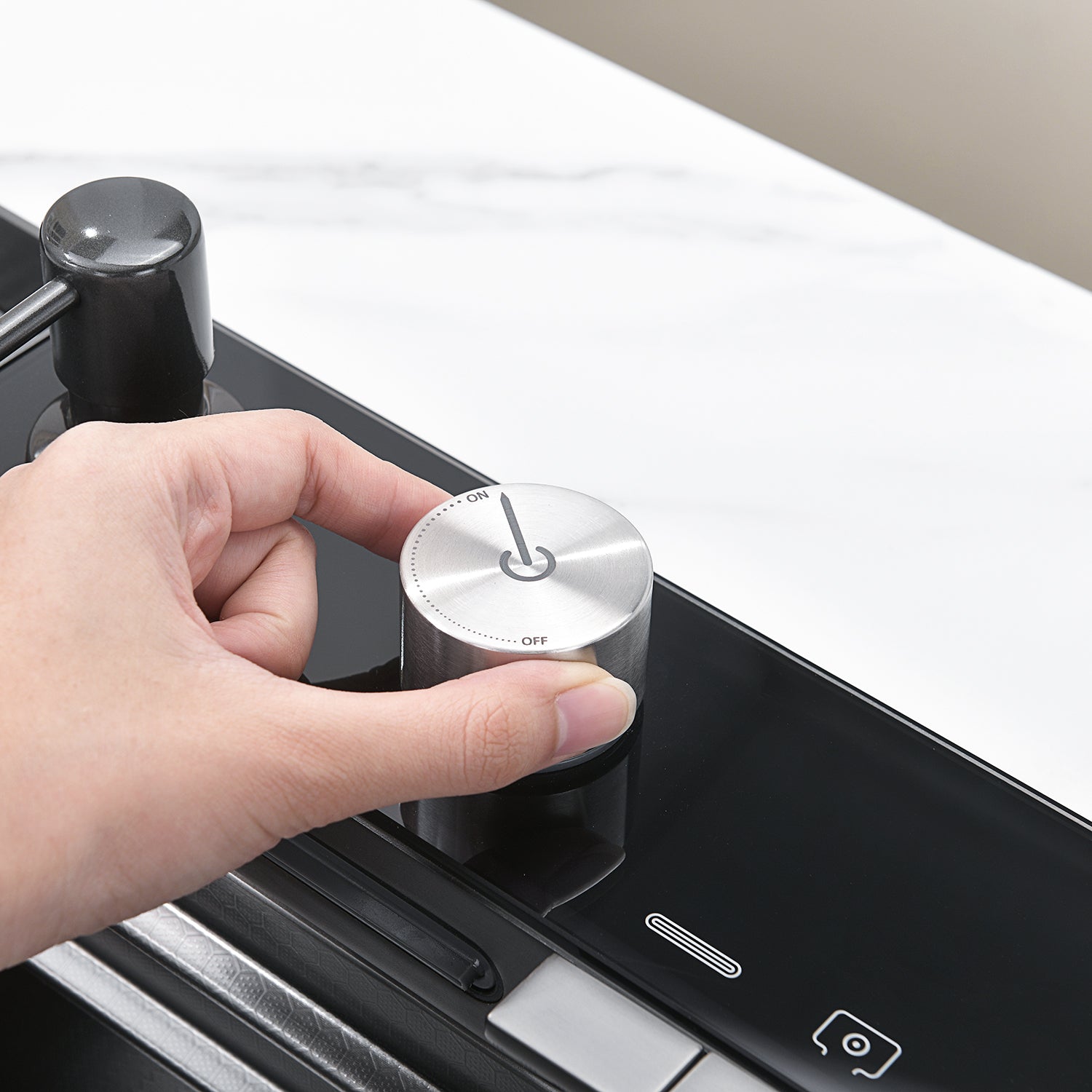 "Black kitchen sink Gleta – modern waterfall sink with deep basin and sleek matte finish for contemporary kitchens"