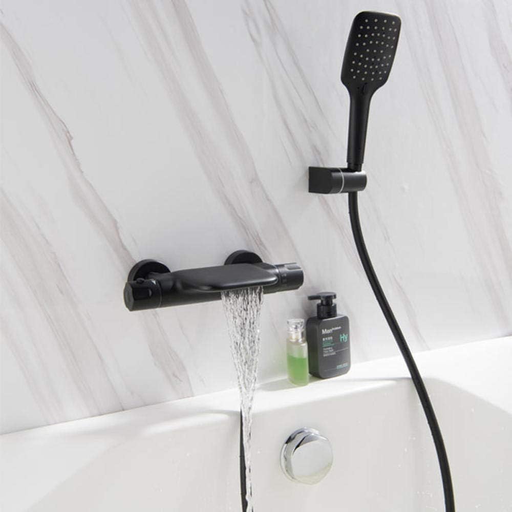 Luna shower system – elegant thermostatic bathtub faucet with a rainfall showerhead and handheld sprayer, offering precise temperature control for a spa-like bathing experience.