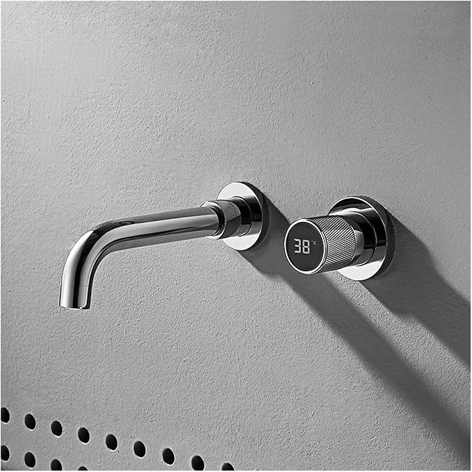 Furo wall-mounted bathroom faucet – sleek and minimalist design with a space-saving installation, offering a smooth water flow for a modern, luxurious bathroom.