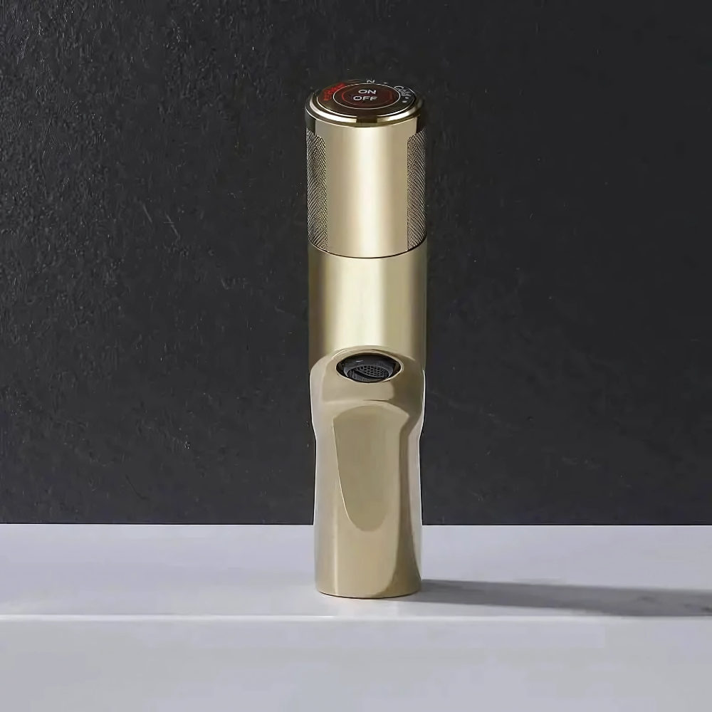 Alia gold bathroom faucet – luxurious and elegant design with a radiant gold finish, combining timeless beauty with modern functionality for a sophisticated bathroom upgrade.