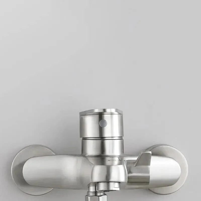 Brushed stainless steel 2-hole deck-mounted bathtub faucet – modern and durable design with a smooth water flow, perfect for contemporary and minimalist bathrooms.