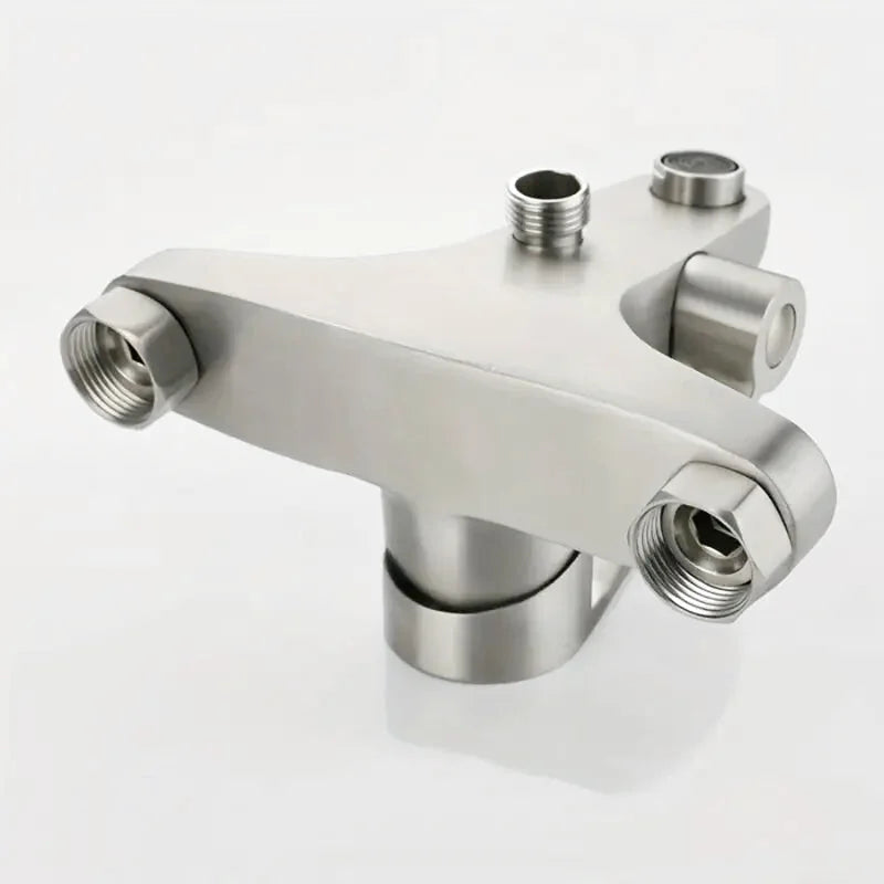 Brushed stainless steel 2-hole deck-mounted bathtub faucet – modern and durable design with a smooth water flow, perfect for contemporary and minimalist bathrooms.