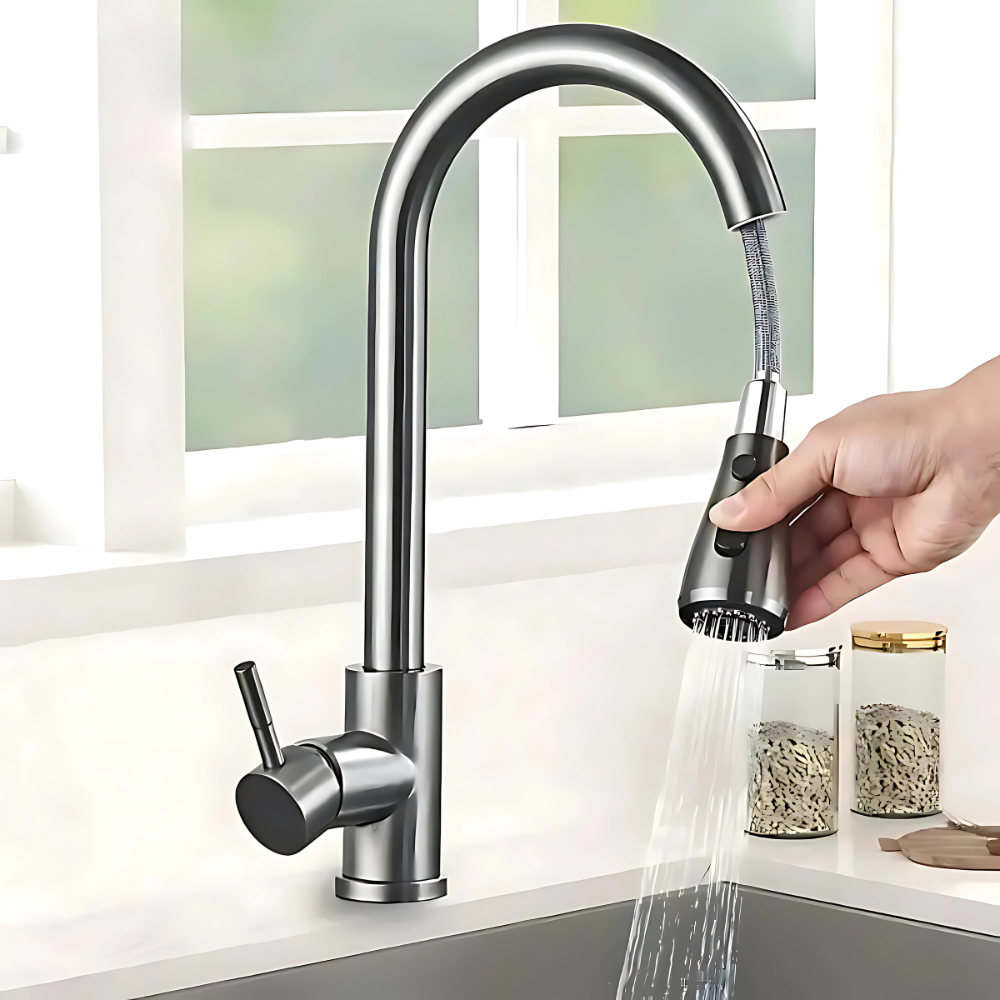 Cala touchless kitchen faucet – modern motion-sensor design with a sleek finish, offering hands-free convenience and efficiency for a hygienic kitchen experience.
