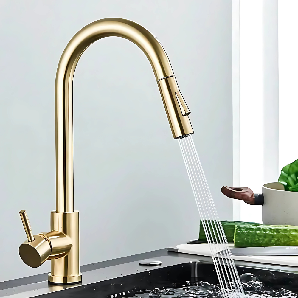 Cala touchless kitchen faucet – modern motion-sensor design with a sleek finish, offering hands-free convenience and efficiency for a hygienic kitchen experience.