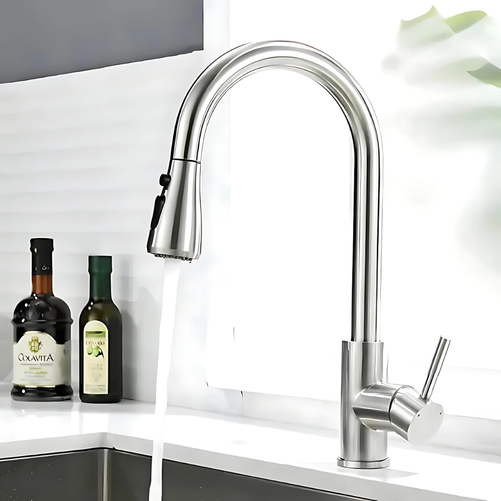 Cala touchless kitchen faucet – modern motion-sensor design with a sleek finish, offering hands-free convenience and efficiency for a hygienic kitchen experience.