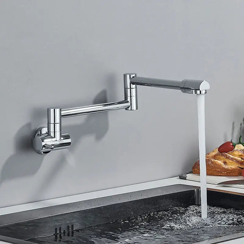Echo wall-mount kitchen faucet – modern and space-saving design with a sleek finish, offering smooth water flow and enhanced functionality for any kitchen.