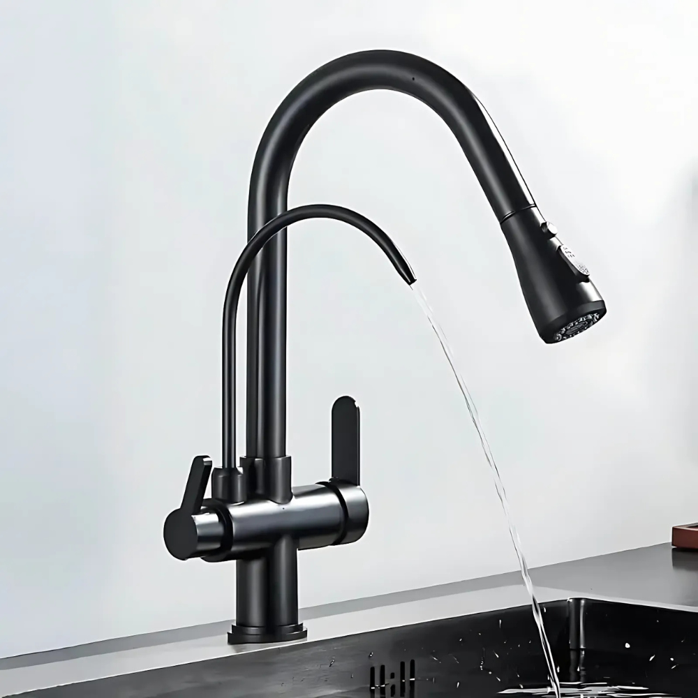 Giro pull-down kitchen faucet – modern high-arc design with a dual-function sprayer for stream and spray modes, perfect for efficient and versatile kitchen use.