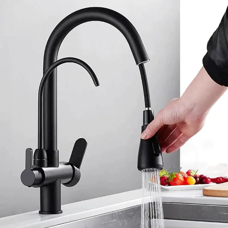 Giro pull-down kitchen faucet – modern high-arc design with a dual-function sprayer for stream and spray modes, perfect for efficient and versatile kitchen use.