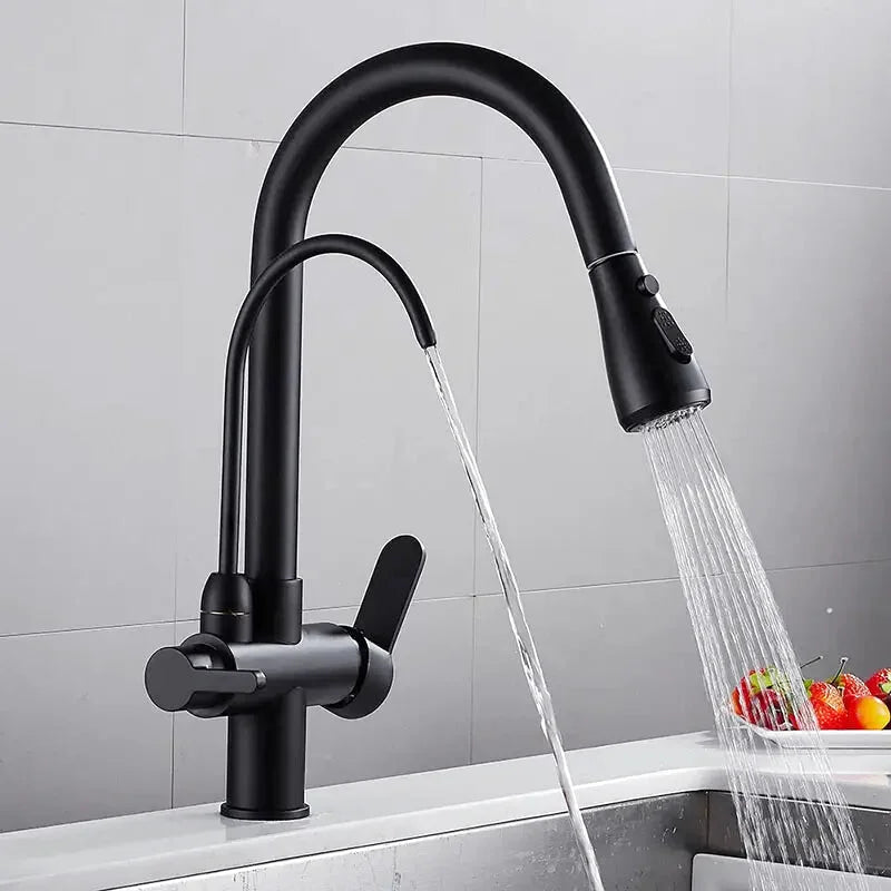 Giro pull-down kitchen faucet – modern high-arc design with a dual-function sprayer for stream and spray modes, perfect for efficient and versatile kitchen use.