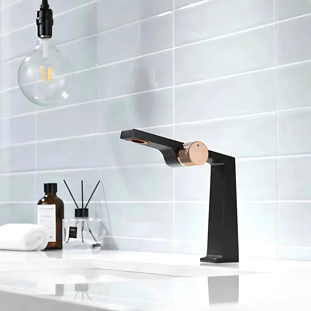 Nona luxury waterfall bathroom faucet – elegant and modern design with a wide spout for a smooth, cascading water flow, adding a spa-like touch to any bathroom.