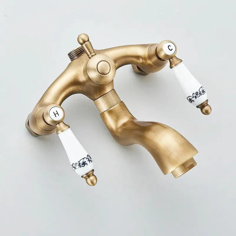 Mira antique brass bathtub faucet – vintage-inspired design with a rich brass finish, combining classic elegance with modern functionality for a timeless bathroom upgrade.