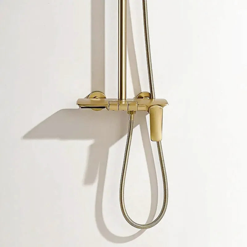 Oro shower system – premium thermostatic faucet set featuring a large rain showerhead and a versatile handheld sprayer, delivering a spa-like experience with precise temperature control.