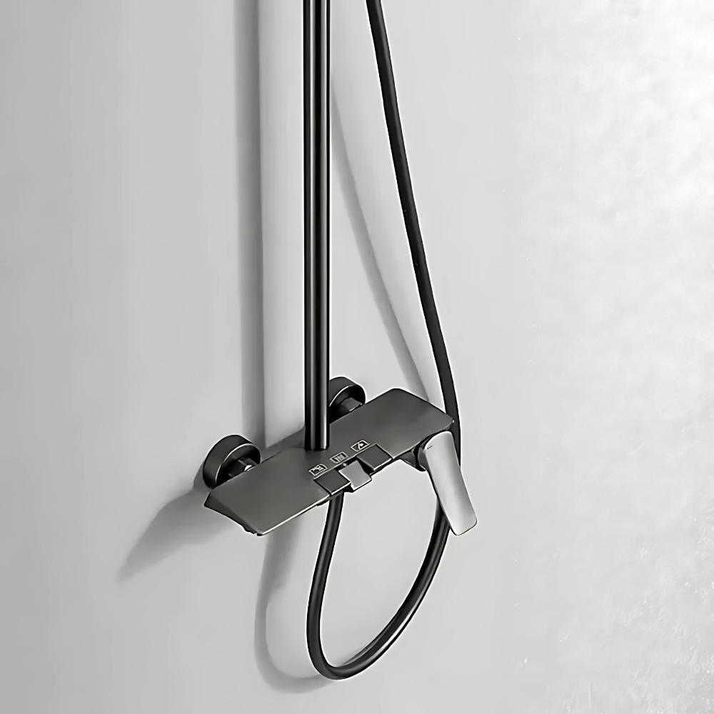 Oro shower system – premium thermostatic faucet set featuring a large rain showerhead and a versatile handheld sprayer, delivering a spa-like experience with precise temperature control.