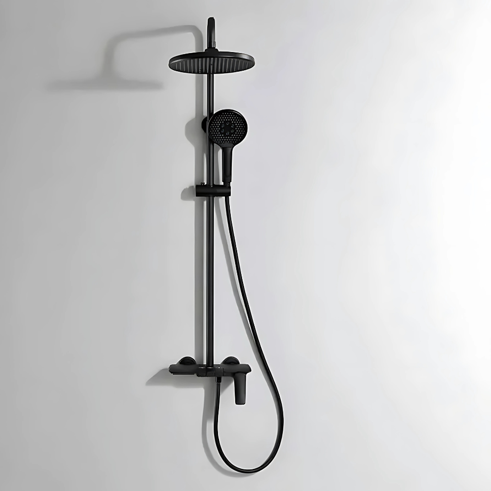 Oro shower system – premium thermostatic faucet set featuring a large rain showerhead and a versatile handheld sprayer, delivering a spa-like experience with precise temperature control.