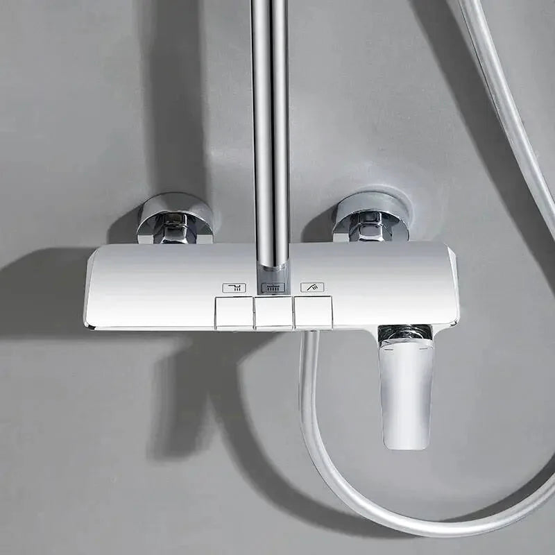 Oro shower system – premium thermostatic faucet set featuring a large rain showerhead and a versatile handheld sprayer, delivering a spa-like experience with precise temperature control.