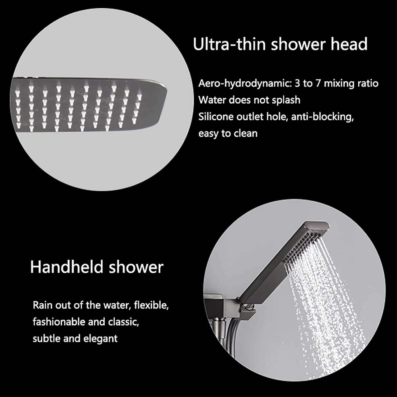 Nube rain shower system – luxurious thermostatic shower faucet with a large rainfall showerhead and handheld sprayer, ensuring precise temperature control and a spa-like experience.