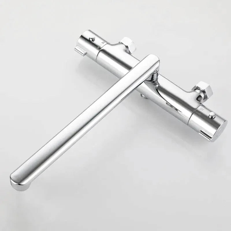 Rivo thermostatic bath & shower faucet – sleek and modern design with precise temperature control, featuring a rainfall showerhead and tub spout for a luxurious bathing experience.