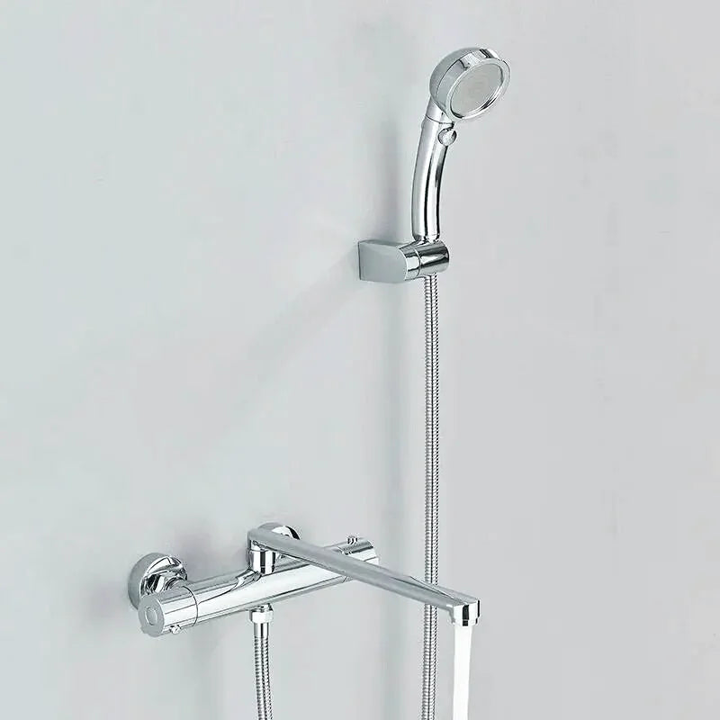 Rivo thermostatic bath & shower faucet – sleek and modern design with precise temperature control, featuring a rainfall showerhead and tub spout for a luxurious bathing experience.