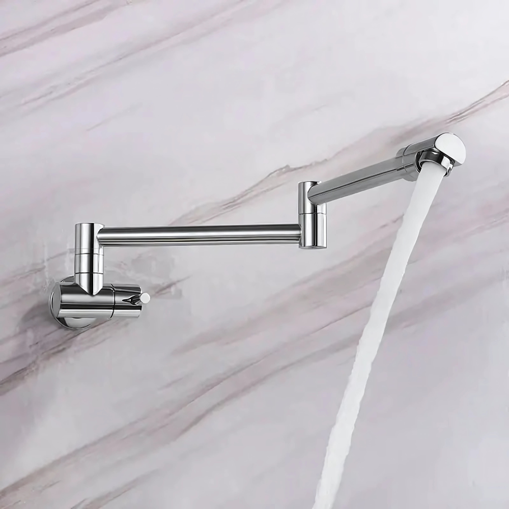 Echo wall-mount kitchen faucet – modern and space-saving design with a sleek finish, offering smooth water flow and enhanced functionality for any kitchen.