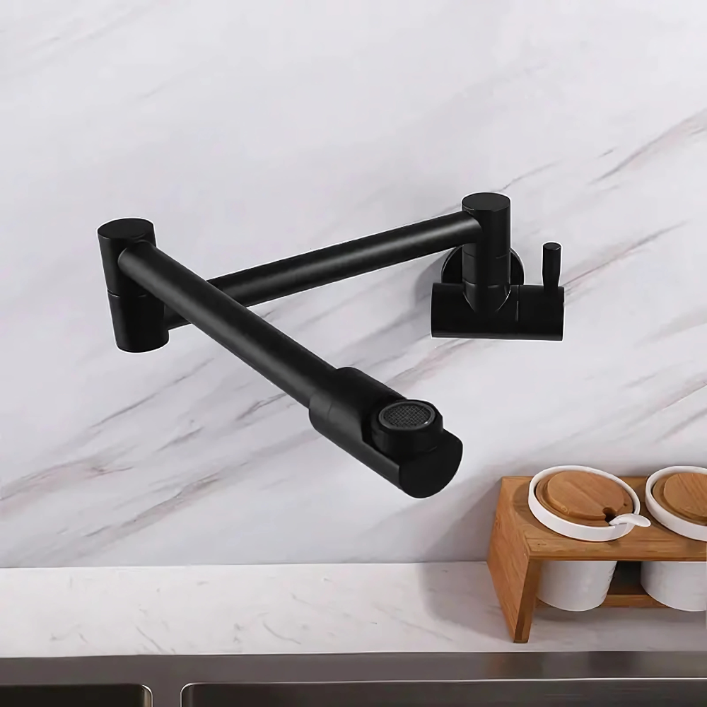 Echo wall-mount kitchen faucet – modern and space-saving design with a sleek finish, offering smooth water flow and enhanced functionality for any kitchen.