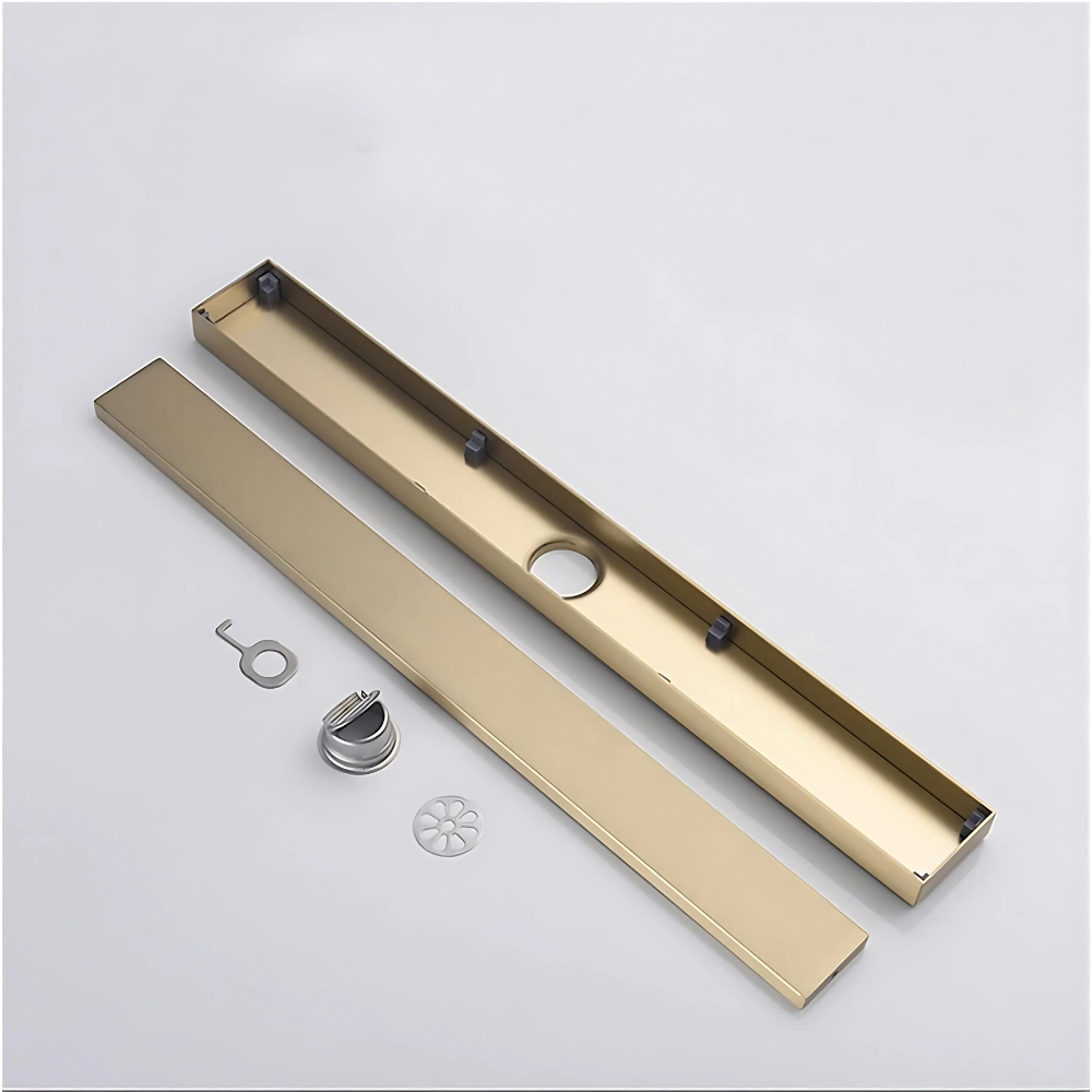 "Linear shower drain Hampton – modern stainless steel floor drain for walk-in showers and wet rooms"