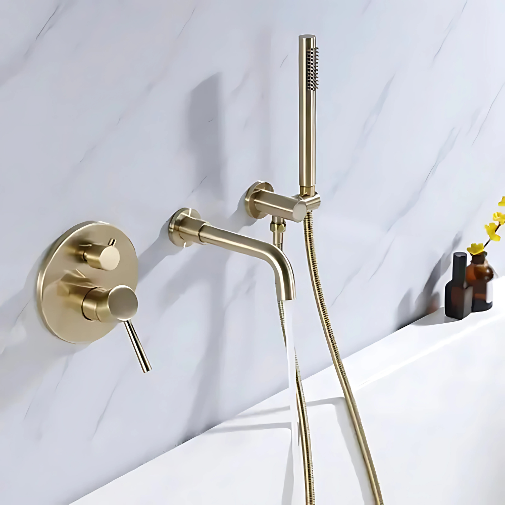 Wall-mount tub faucet – sleek and space-saving design with a smooth water flow, perfect for modern and minimalist bathroom aesthetics.