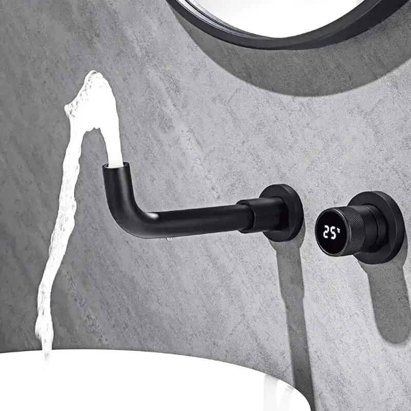 Furo wall-mounted bathroom faucet – sleek and minimalist design with a space-saving installation, offering a smooth water flow for a modern, luxurious bathroom.