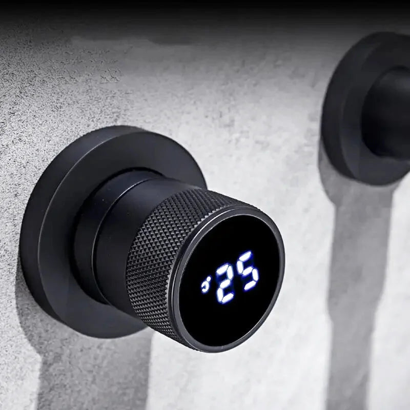 Furo wall-mounted bathroom faucet – sleek and minimalist design with a space-saving installation, offering a smooth water flow for a modern, luxurious bathroom.