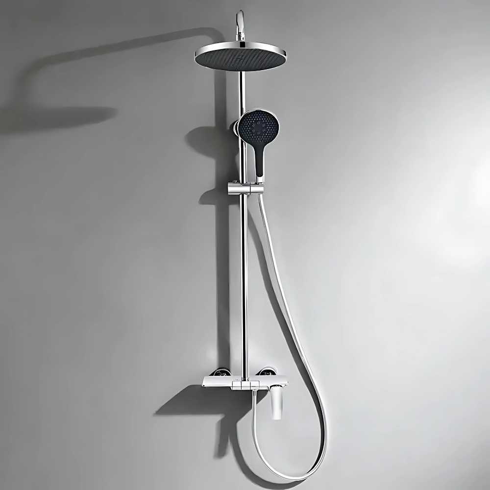 Oro shower system – premium thermostatic faucet set featuring a large rain showerhead and a versatile handheld sprayer, delivering a spa-like experience with precise temperature control.