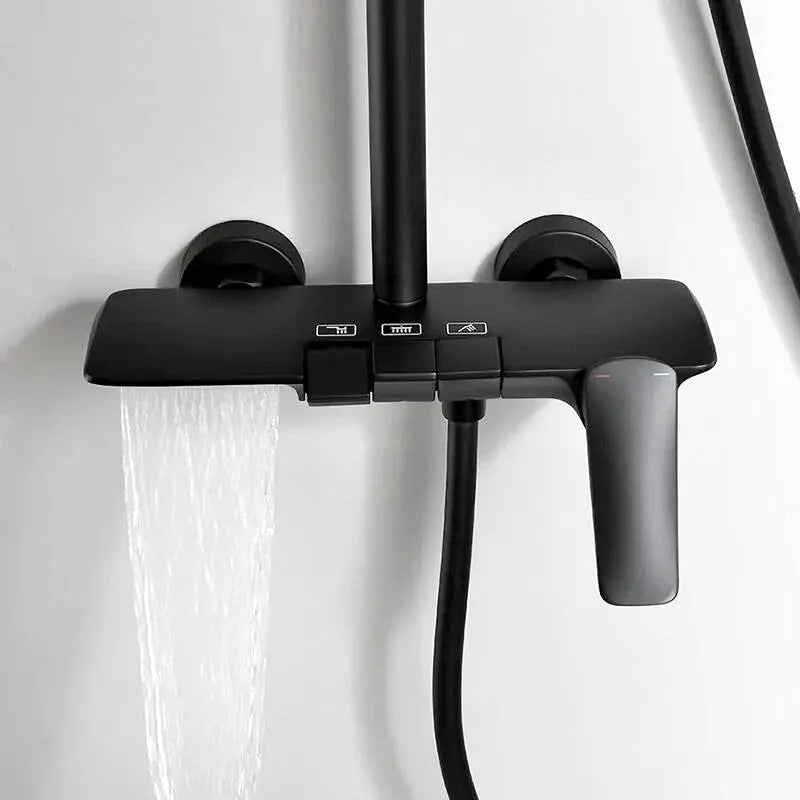 Oro shower system – premium thermostatic faucet set featuring a large rain showerhead and a versatile handheld sprayer, delivering a spa-like experience with precise temperature control.