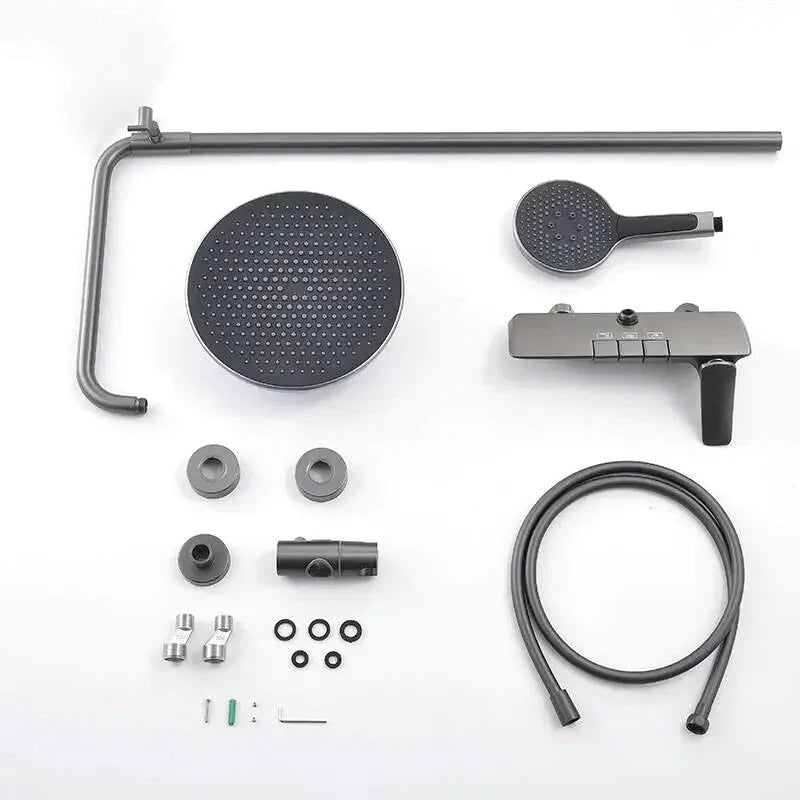 Oro shower system – premium thermostatic faucet set featuring a large rain showerhead and a versatile handheld sprayer, delivering a spa-like experience with precise temperature control.